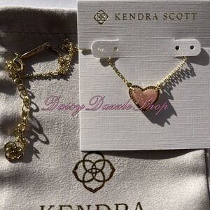 ✨New Kendra Scott Ari Heart Gold Necklace in Pink Drusy